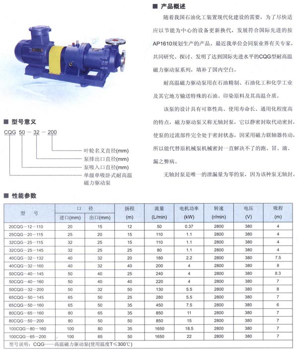 CQG耐高溫磁力驅動泵